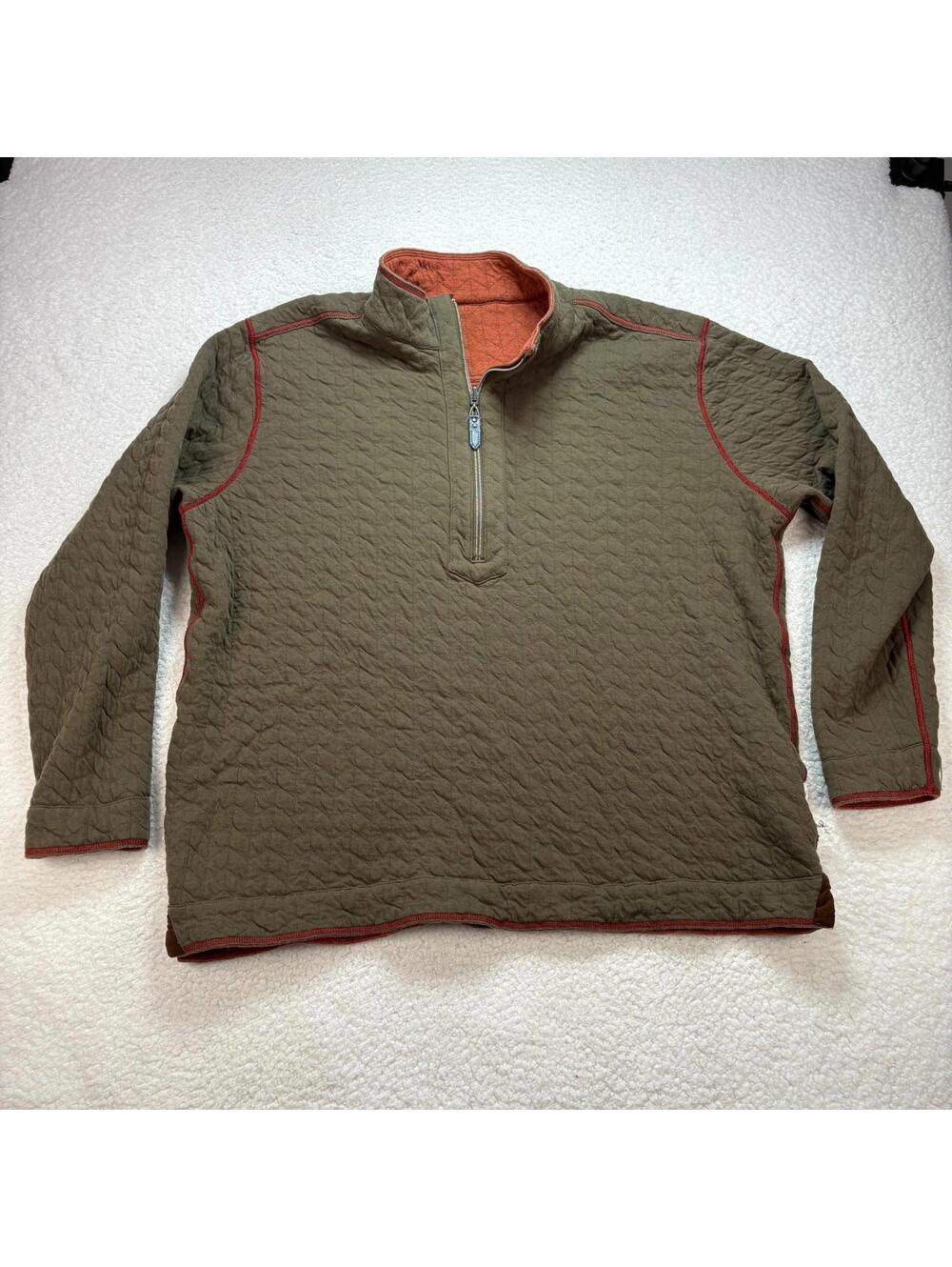 Tommy Bahama Men's 2XL Reversible Quilted Jacket Half-Zip Pullover Olive/Orange